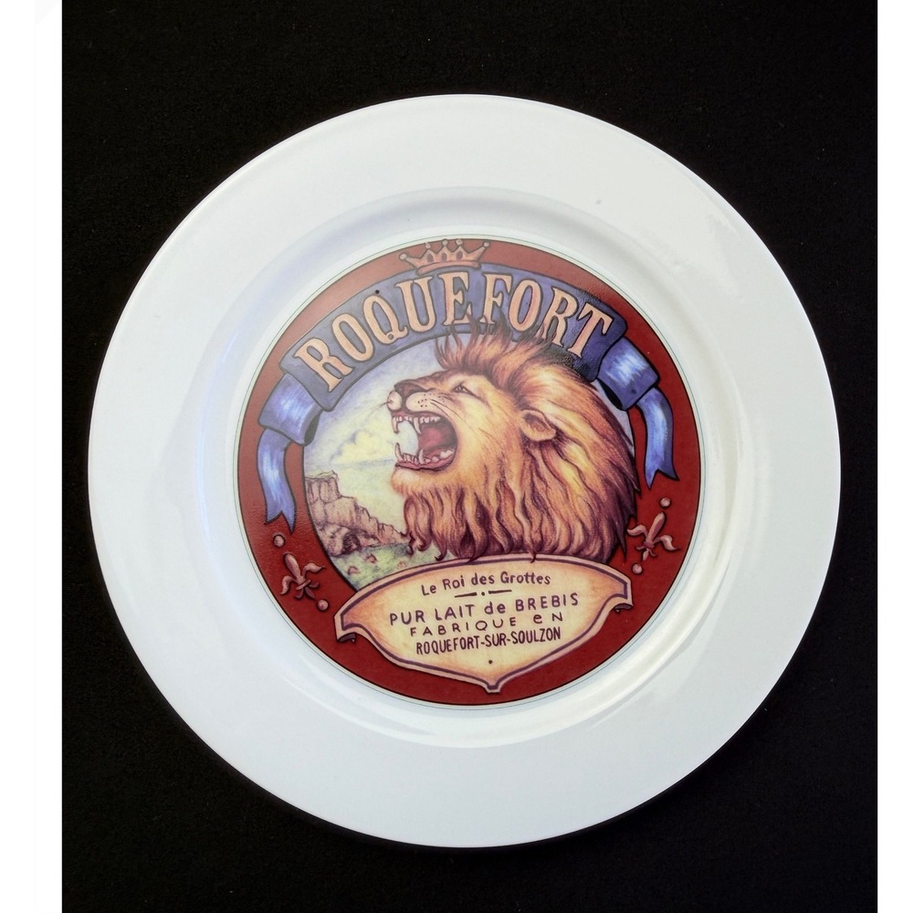 Restoration Hardware Roquefort Lion Cheese Plate 8.25" White French Vintage 2002